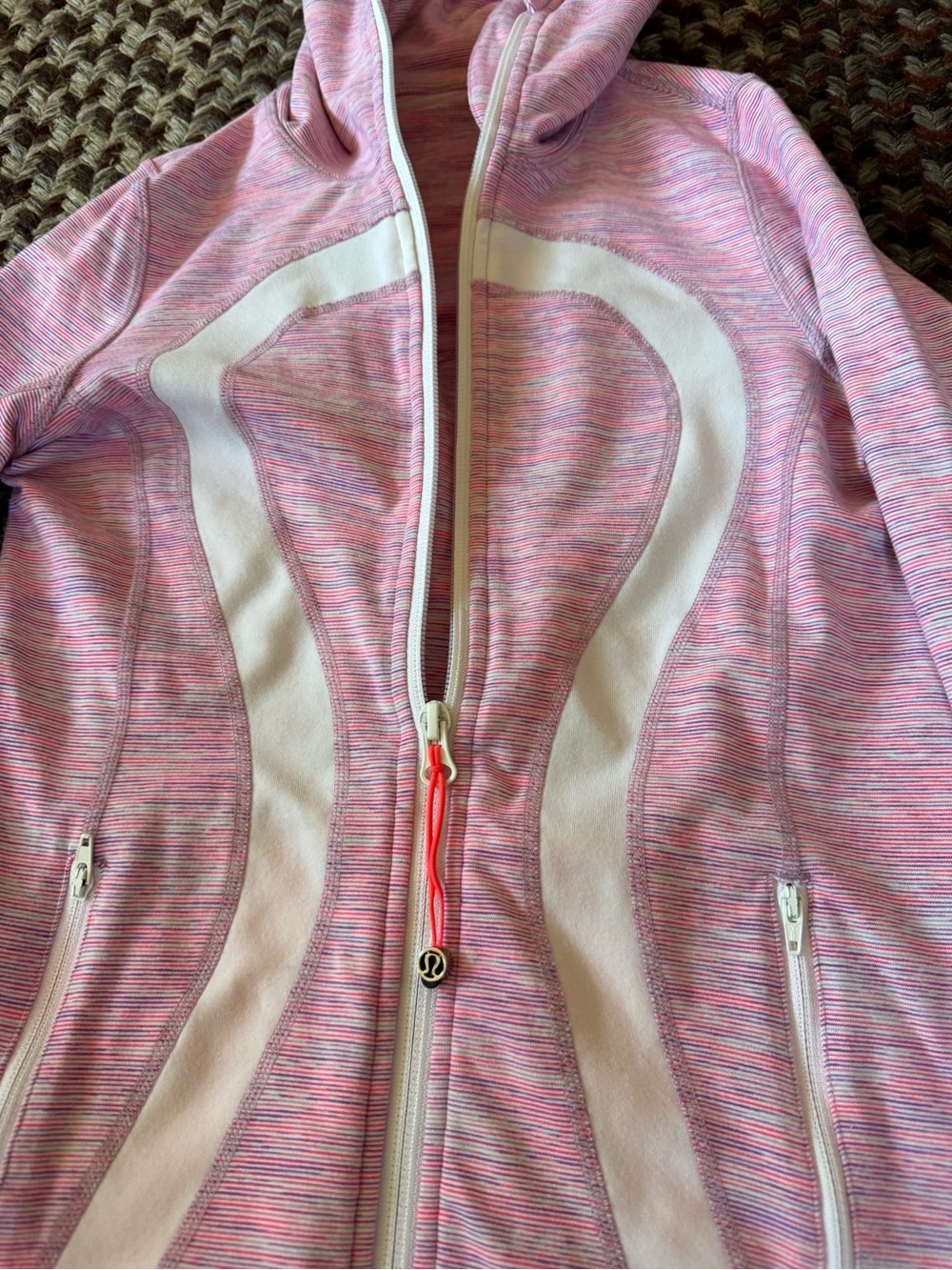 lululemon Scuba Full-Zip Hoodie Striped Pink Purple Size 2 Thumbholes - Picture 6 of 12